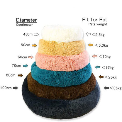 40 - 110cm Round Pet Bed for Large Dog Bed Super Soft Cat Bed Long Plush Dog House for Medium Dog House Winter Warm Sleeping - Meowy