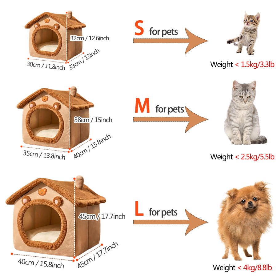 Foldable Pet House Removable Washable Cat House Puppy Cave Sofa Pet Bed House for Extra Small Dogs and Small and Medium Cats - Meowy