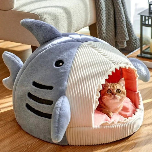 Luxury Plush Shark Pet Bed - Meowy