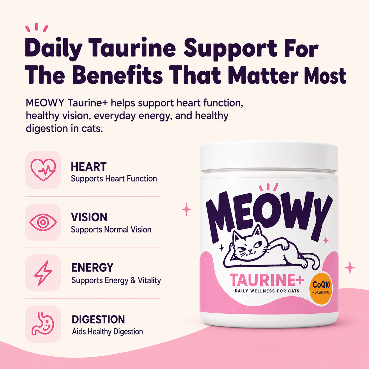 Daily taurine support for heart, vision, energy and digestion