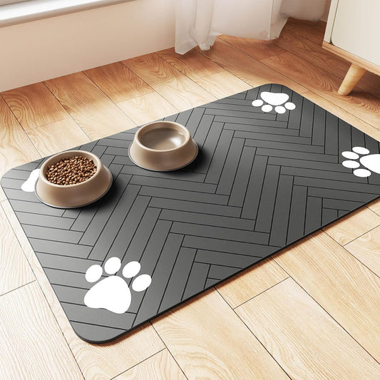 Pet Feeding Mat - Absorbent Pet Placemat for Food and Water Bowl, with Waterproof Rubber Backing, Quick Dry Water Mat for Dog Cat - Meowy