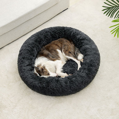 Round Dog Bed for Large Dog Bed Super Soft Cat Bed Long Plush Pet Dog House for Medium Dog House Winter Warm Sleeping - Meowy