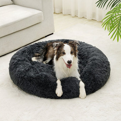 Round Dog Bed for Large Dog Bed Super Soft Cat Bed Long Plush Pet Dog House for Medium Dog House Winter Warm Sleeping - Meowy