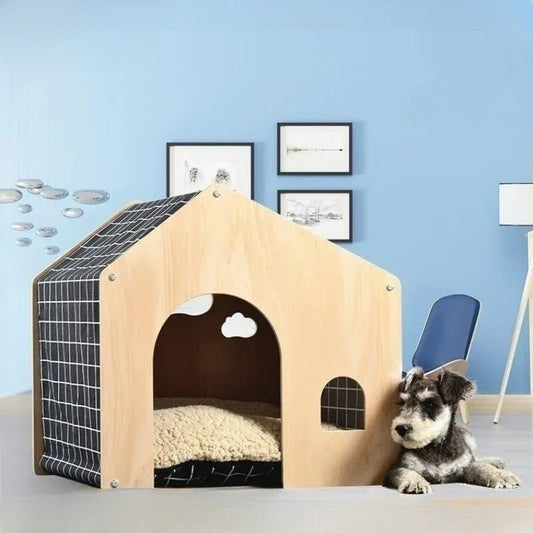 Shed Style Pet House Removable and Washable Dog House Indoor Cat Nest Pastoral Style Wooden Cat Carrier Pet Supplies - Meowy