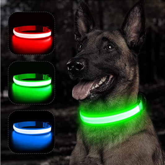 USB Rechargeable Luminous Collar Adjustable Led Glowing Dog Collar for Large Small Dogs Cat Night Light Collar Pet Safety Harnes - Meowy